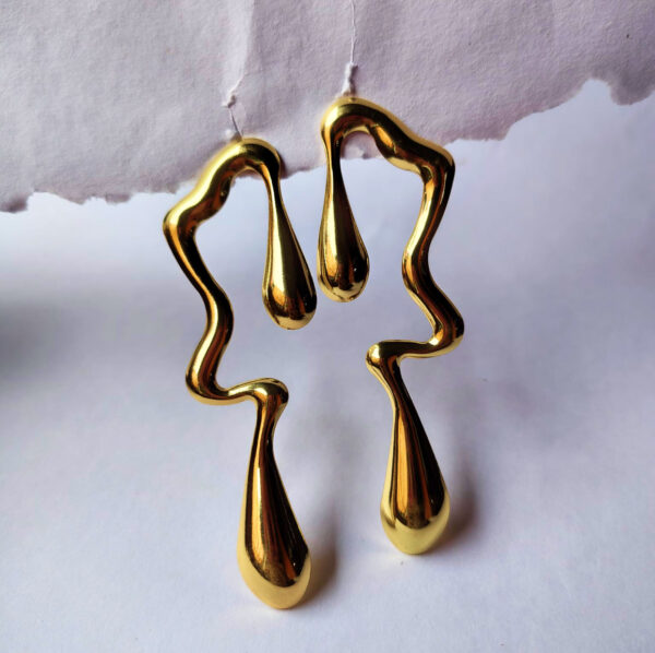 Anti-tarnish abstract gold statement earrings for women