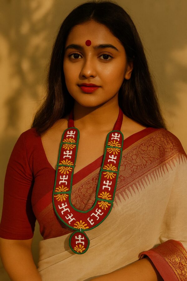 Girl wearing fabric handmade necklace with ethnic outfit
