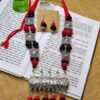 Handmade jewellery ideas silver necklace with red and black beads