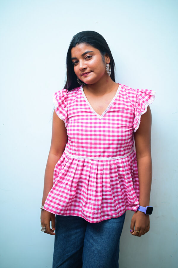 Stylish pink short kurti for jeans and leggings