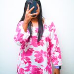 printed short kurti with pink floral design