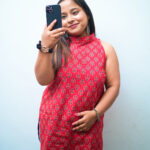 Gulnaar red colour short kurti halter neck printed kurti top for women