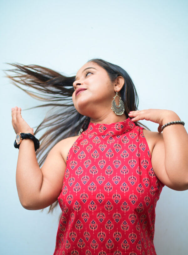 Gulnaar red colour short kurti top stylish printed kurti for women