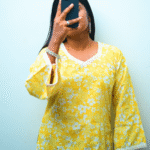 yellow floral short kurti for women