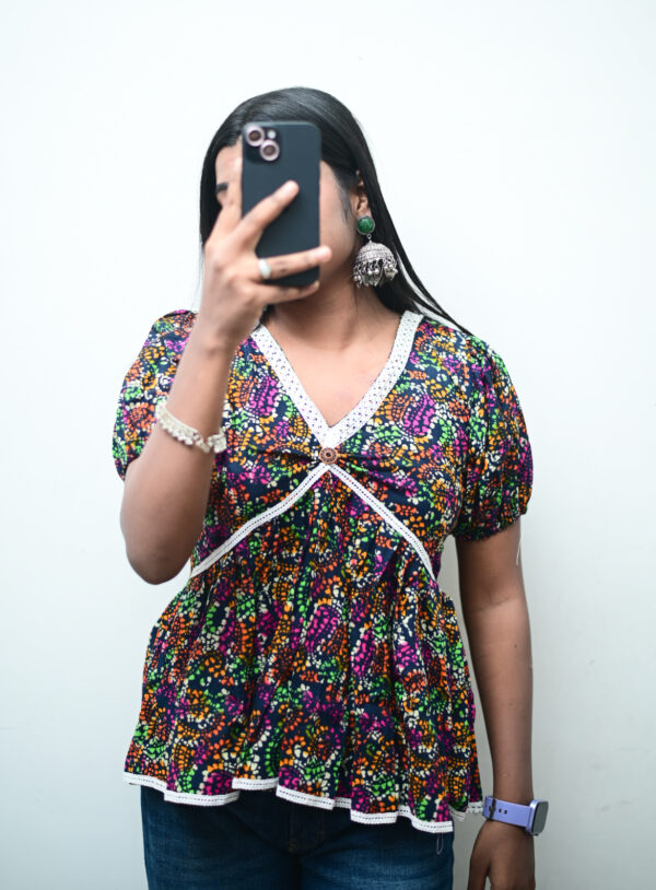 Mohor short kurti top colorful ethnic print kurti for desi fit look