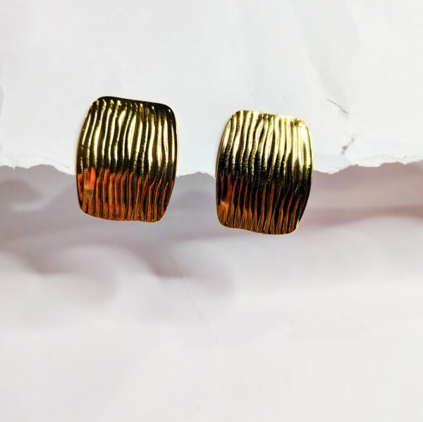 Gold-Plated Textured Rectangle Stud Earrings | Anti Tarnish Jewelry